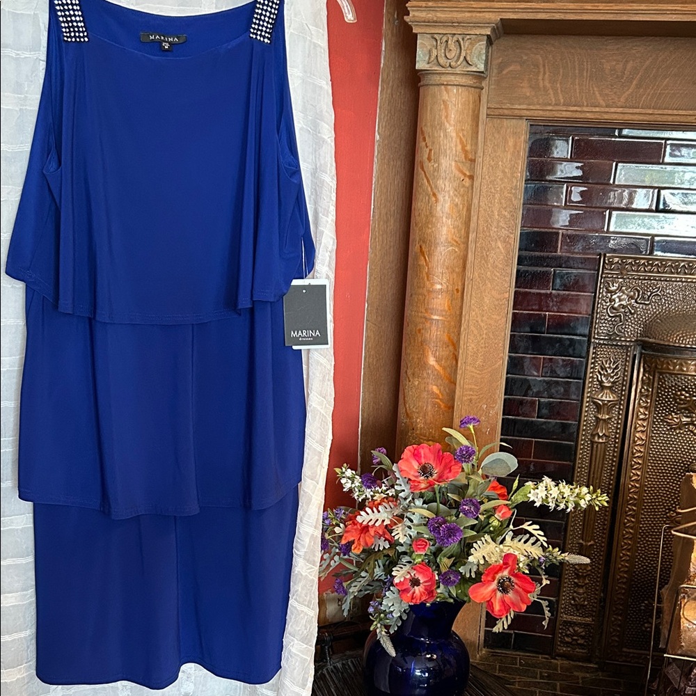 Prom/Wedding NWT MARINA Women's Sapphire Blue Layered Midi Dress